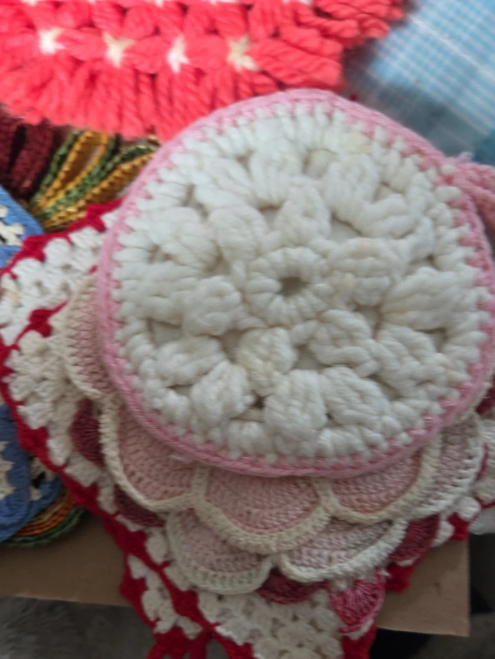 Handmade Crochet Flower Coasters - Red, Pink, Cream Estate Bundle
